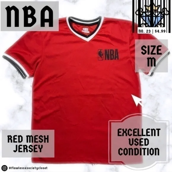 NBA MENS RED MESH V NECK JERSEY SIZE MEDIUM SPORTS WEAR ATHLETIC STREETWEAR - Picture 2 of 5